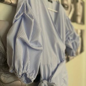 Blue and white striped midi dress size and from Shein!